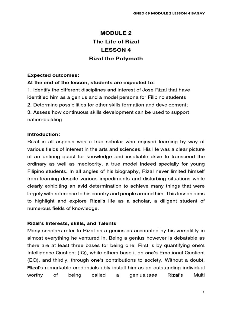 Module 2 Lesson 4 Rizal The Polymath | PDF | Philippines | Languages