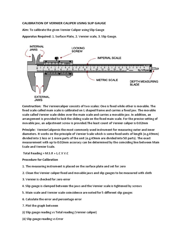 Calibration of Vernier Caliper Using Slip Gauge PDF