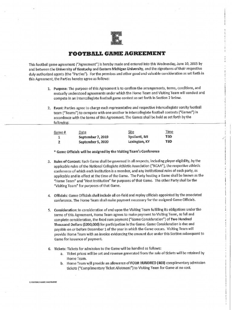 FB EMU 2019.20 Game Contract Fully Signed Both Parties | PDF