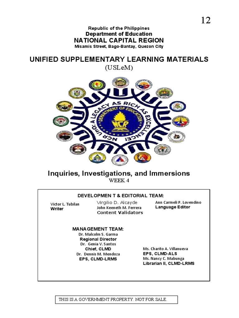 Unified Supplementary Learning Materials (Uslem PDF Acronym Question