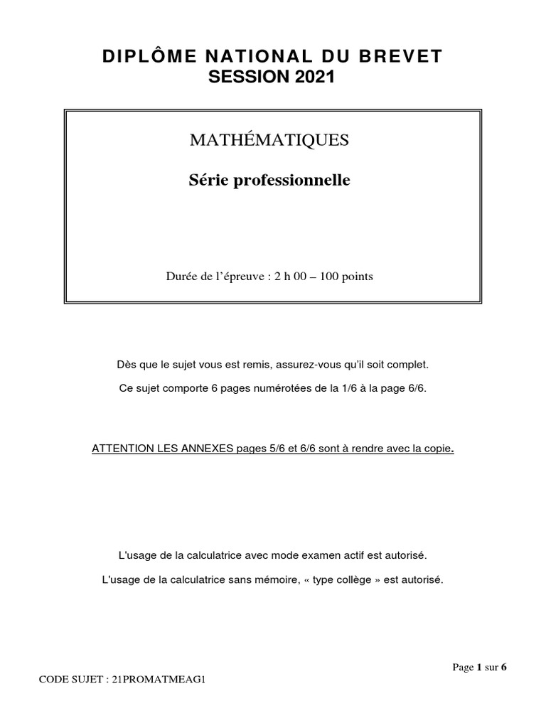 Sujet Brevet Professionnel Maths 2020 Pdf Corrigé BREVET 2021 Mathématiques Sujet Serie Professionnelle | PDF | Pourcentage |  Enseignement des mathématiques