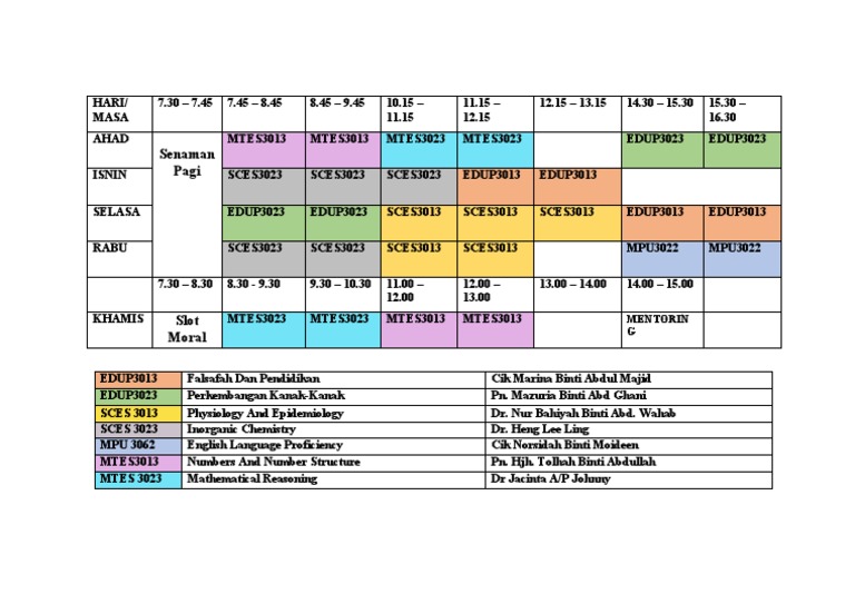 Timetable 1PISMP SN2 | PDF