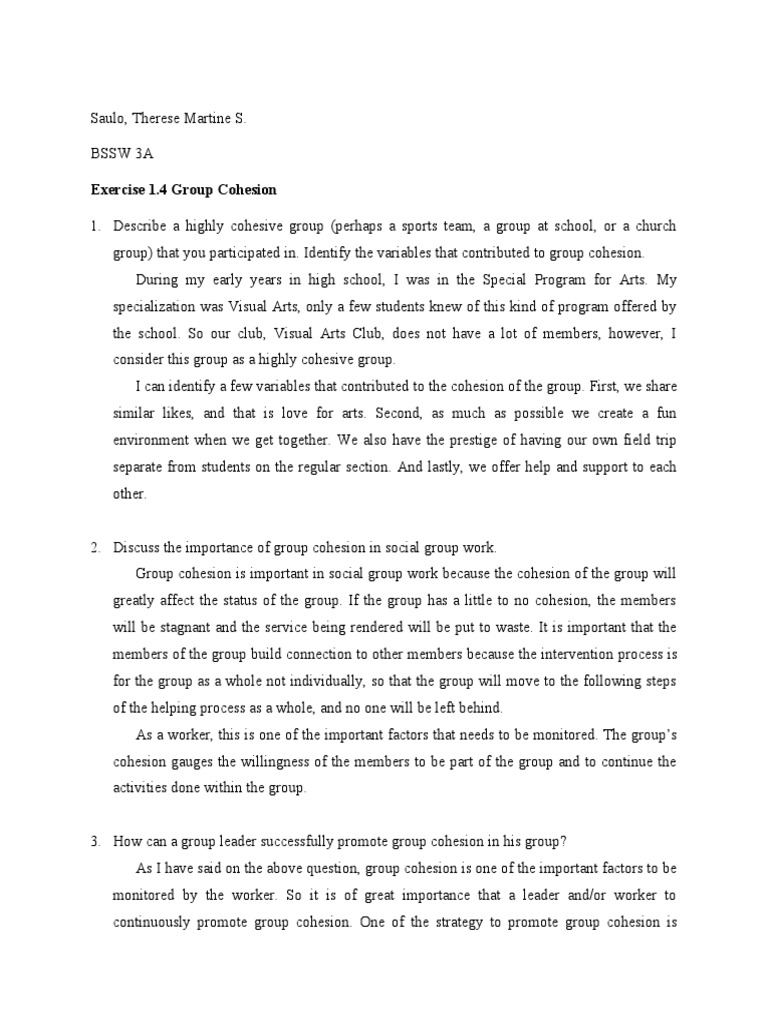 Lesson About Group Cohesion | PDF | Group Cohesiveness | Behavioural ...