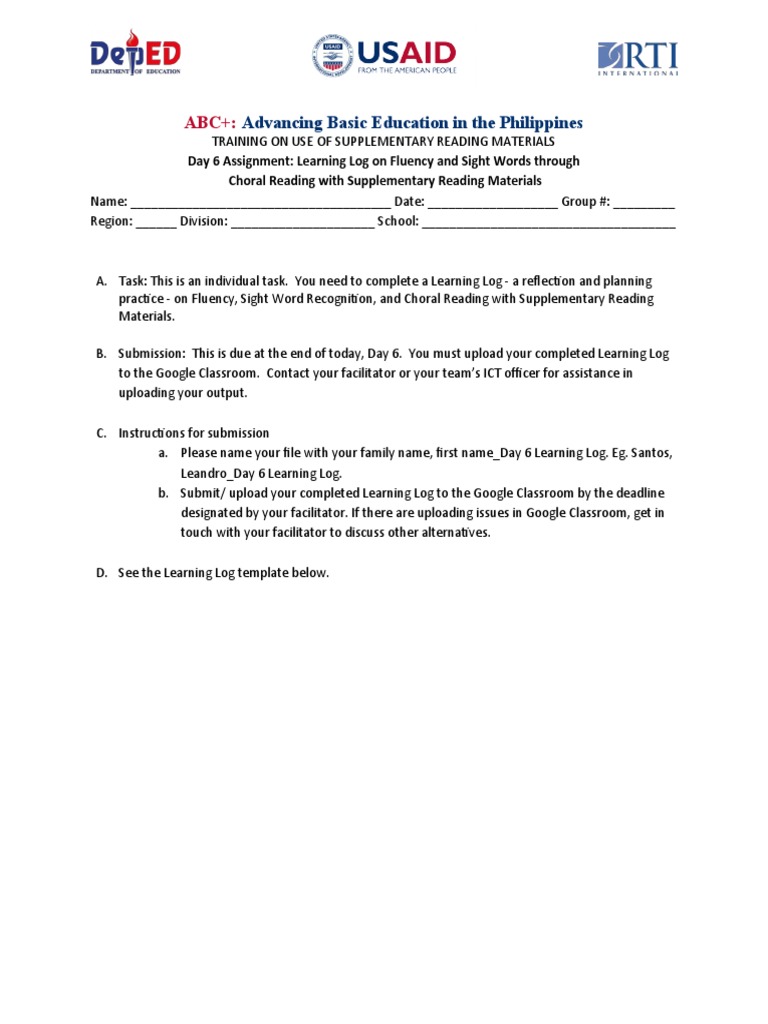 DAY 6 TT2 Assignment Sheet - Done | PDF | Reading Comprehension | Learning