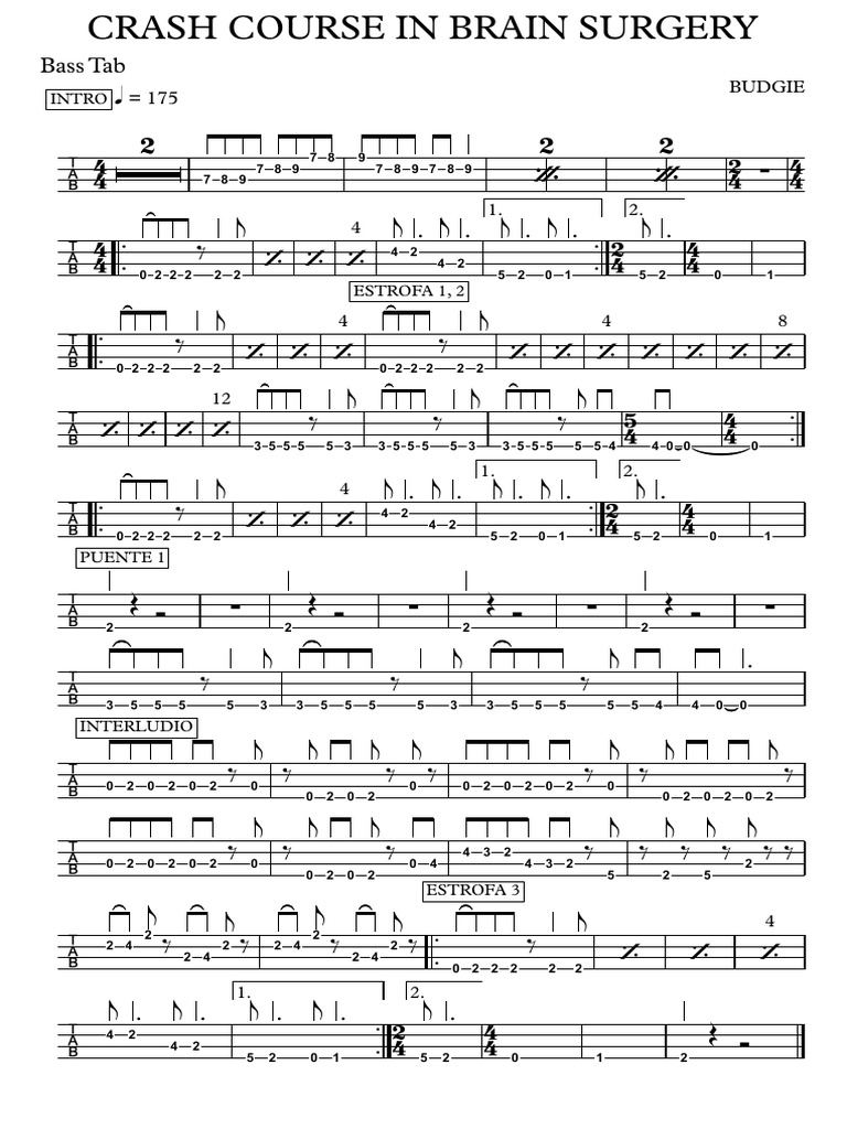 09 Crash Course in Brain Surgery (Budgie) Bass Tab PDF