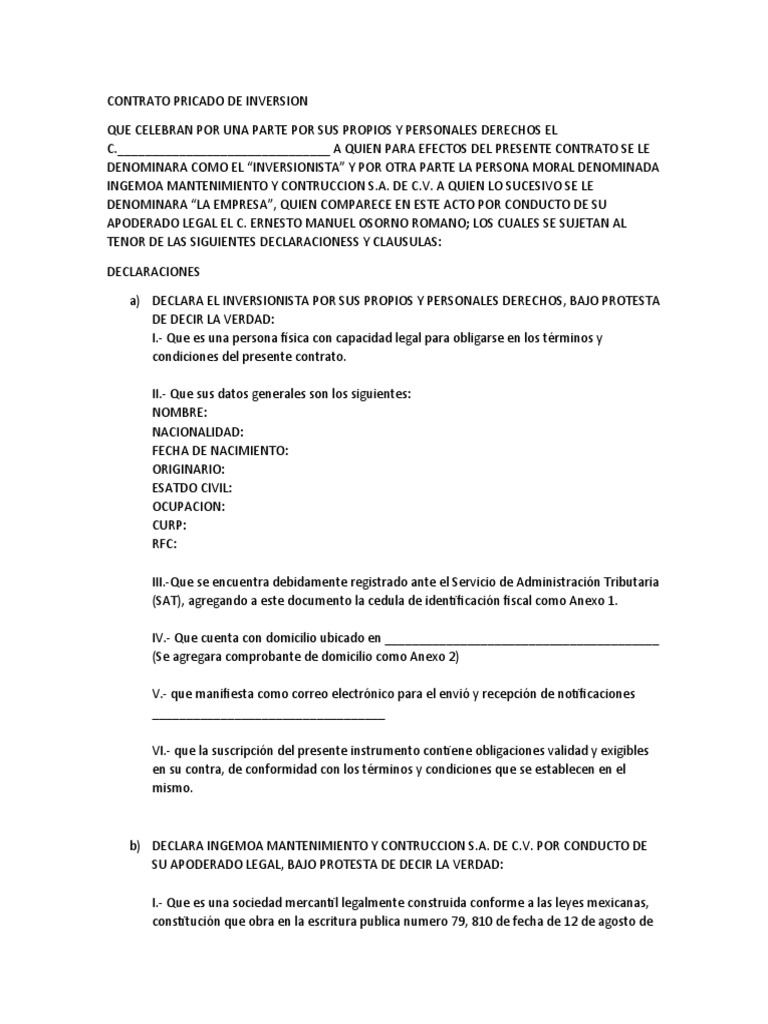 Contrato de Inversión Privada | PDF | Ley de fideicomiso | Justicia
