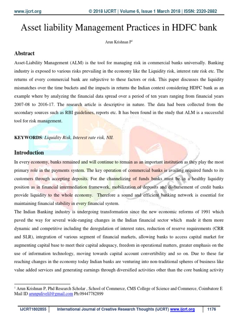 Asset Liability Management Practices in HDFC Bank KEYWORDS Liquidity