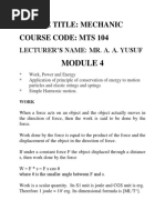 Course Title: Mechanic Course Code: Mts 104: Lecturer'S Name: Mr. A. A. Yusuf