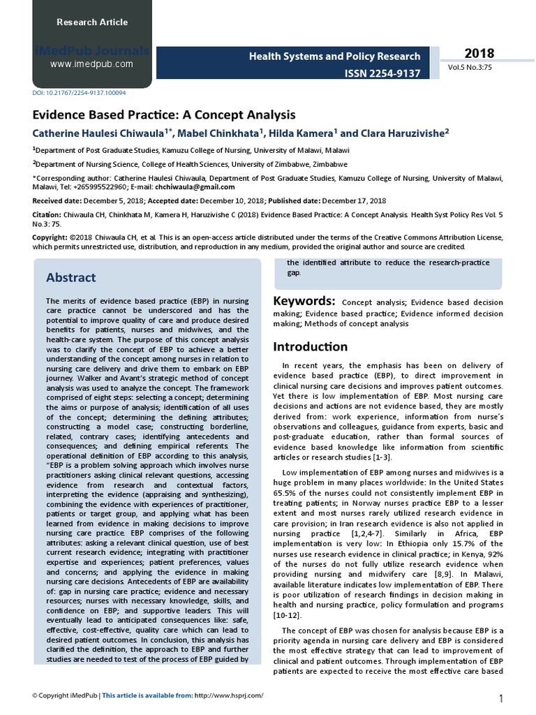 Evidence Based Practice A Concept Analysis | PDF | Nursing | Evidence ...