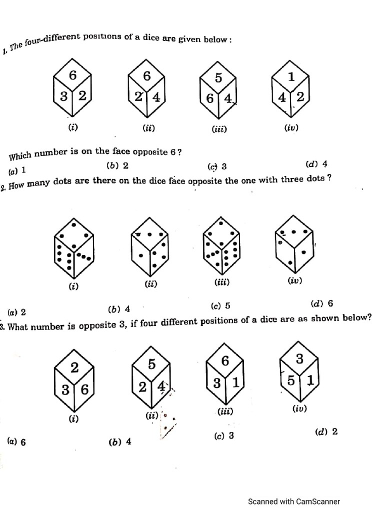 Dice Opposite Face PDF