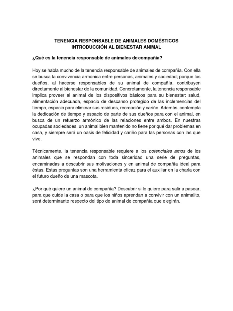 Tenencia Responsable de Mascotas | PDF | Mascota | Bienestar de los ...