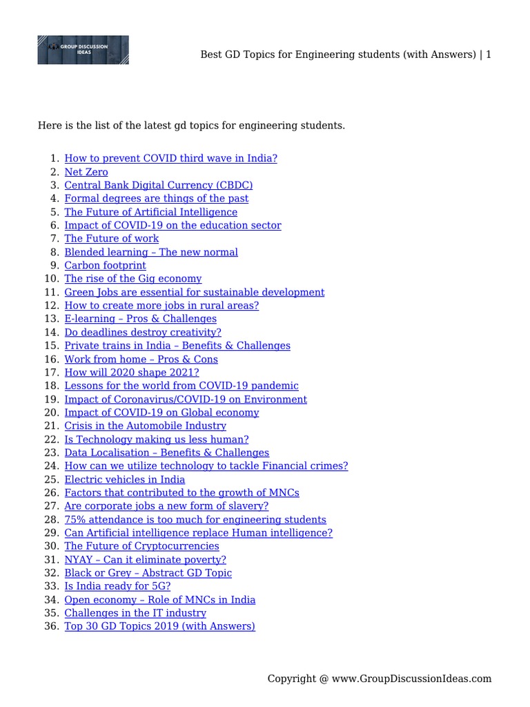 Latest GD Topics for Engineering Students | PDF | Internet Of Things ...