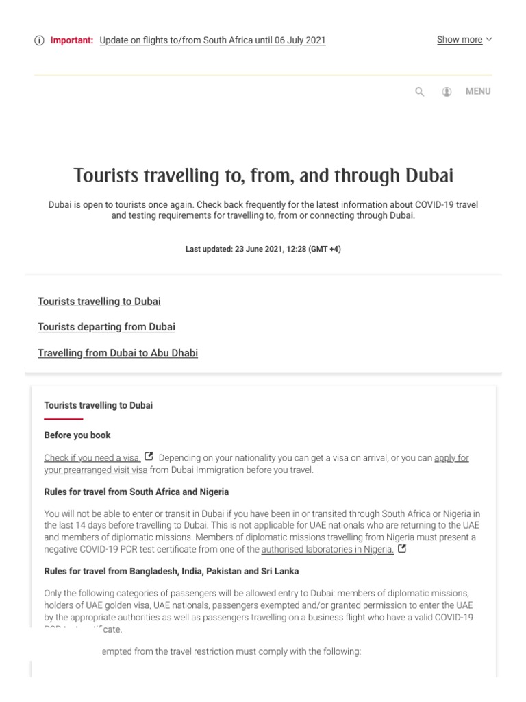 Travel Requirements and COVID19 Testing Rules for Tourists Travelling