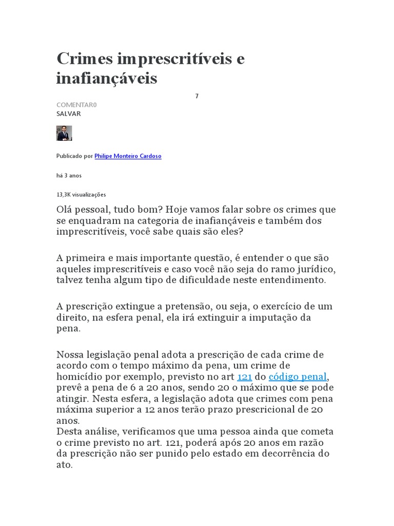 Crimes imprescritíveis e inafiançáveis entendendo os