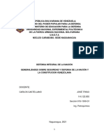 Generalidades Sobre Seguridad y Defensa de La Nación y La Constitucion Venezolana Jose Trigo