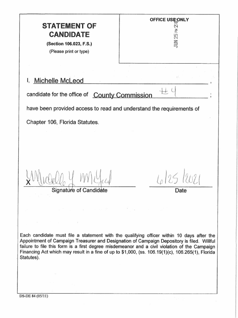 Collier County Commissioner Candidate Michelle McLeod Designates