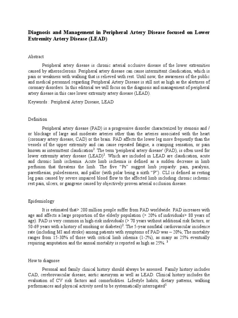 Management of Lower Extremity Artery Disease | PDF | Ischemia ...