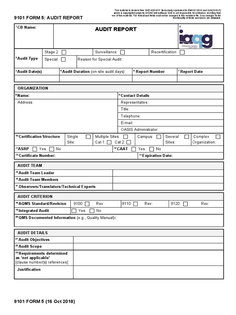 Iaqg 9101 Form _ Transition Rules Announced for 9104:2022 Series & 9101 ...