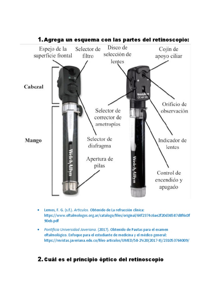 Cuestionario Retinoscopio PDF Ojo humano Óptica