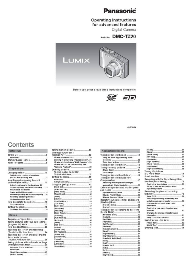 Panasonic Lumix TZ20 / ZS10 Operating Instructions (English) | Battery