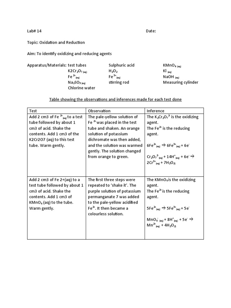 Identifying Oxidizing and Reducing Agents | PDF | Redox | Chemical Elements