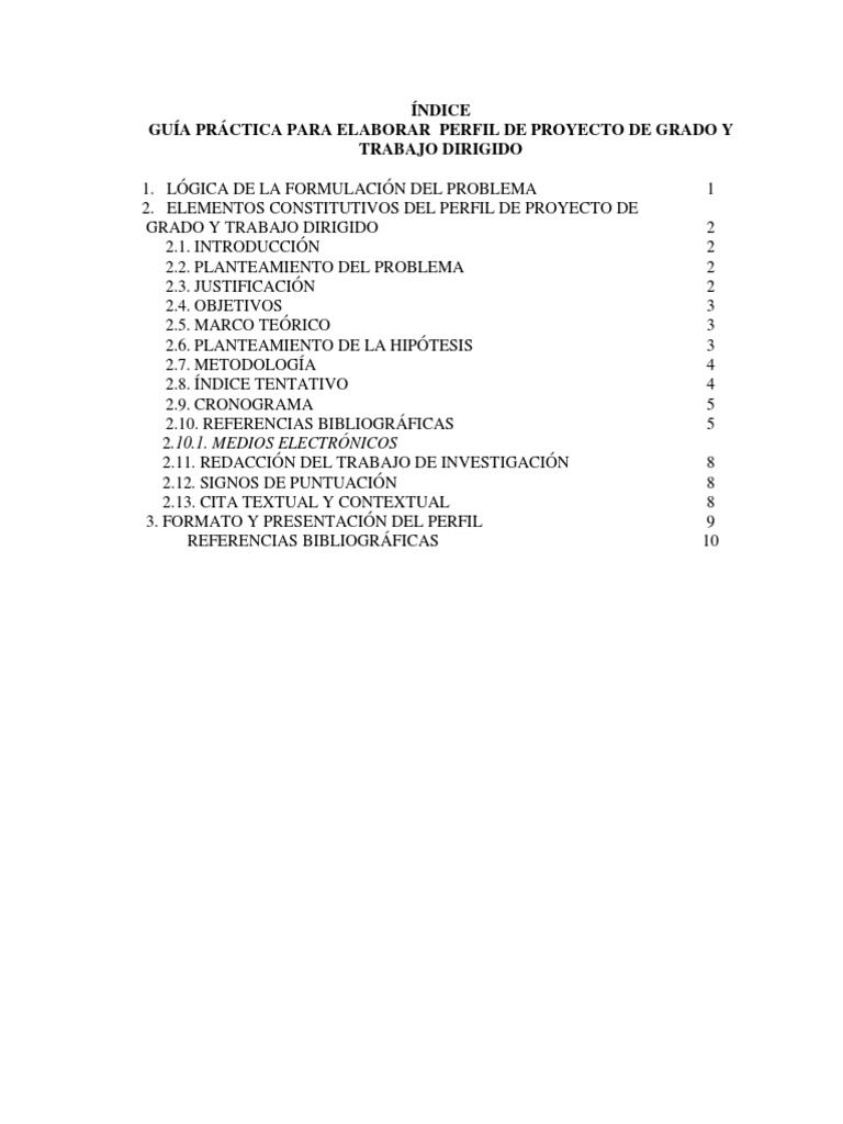 Cmo Elaborar Un Ndice Para Un Proyecto De Investigacin Un Proyecto