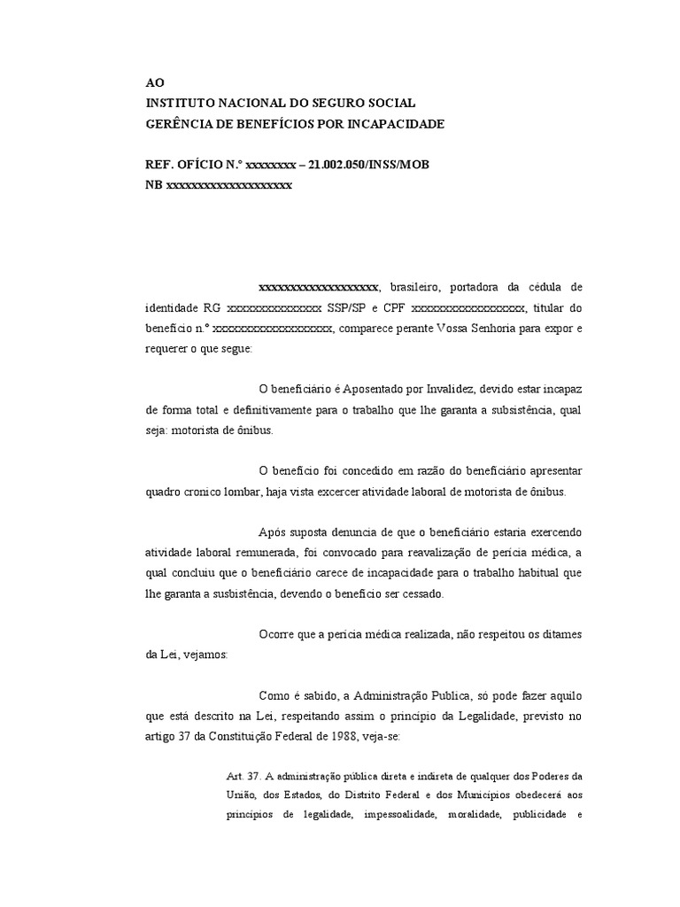 Modelo de Defesa Prévia Resposta Oa Ofício Do Inss Quando Apontar ...