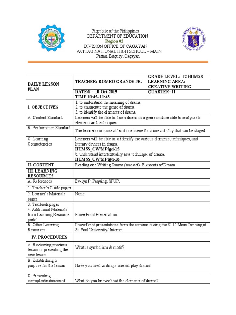 Drama Techniques in Creative Writing Lesson | PDF | Play (Theatre ...