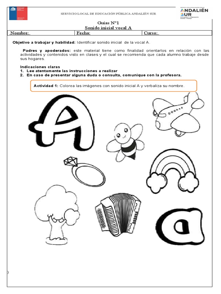 Actividades para la Vocal A en Preescolar | PDF | Artes del Lenguaje y ...