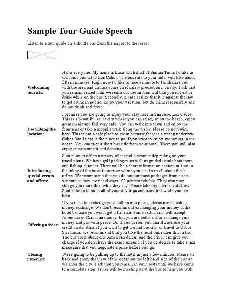 Sample Tour Guide Speech PDF Money Business