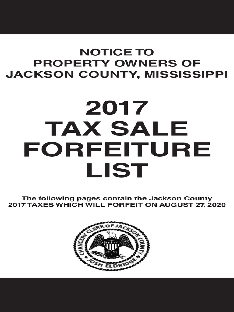 Notice To Property Owners of Jackson County, Mississippi 2017 Tax Sale
