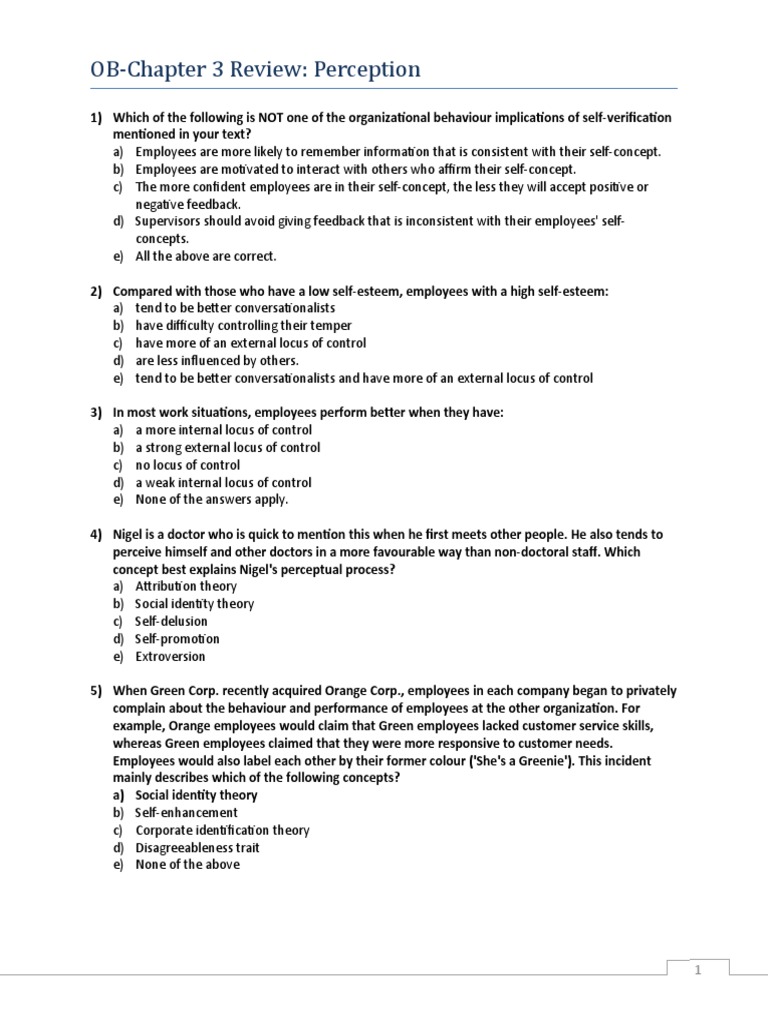 OB Perception Exam Prep | PDF | Performance Appraisal | Self Concept