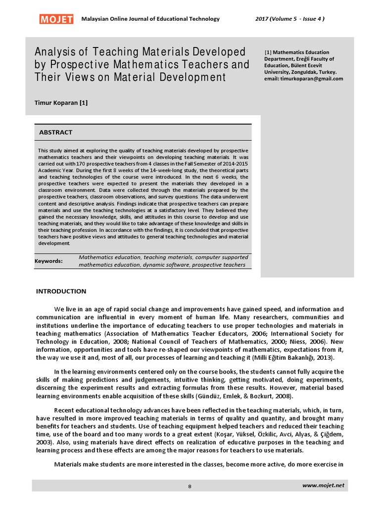 Analysis of Teaching Materials Developed by Prospective Mathematics