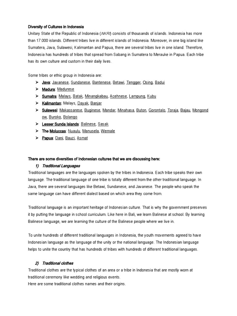 Diversity of Culture in Indonesia | PDF | Indonesia | Indonesian People