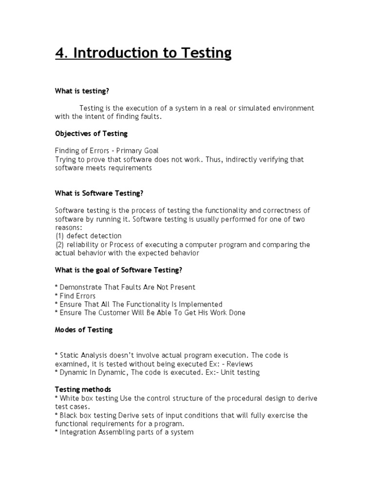 Introduction To Testing PDF Software Testing Software Bug
