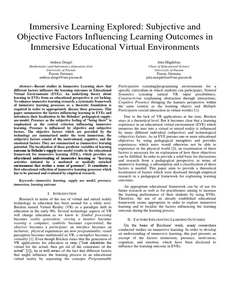 Factors Influencing Immersive Learning | PDF | Motivation | Motivational