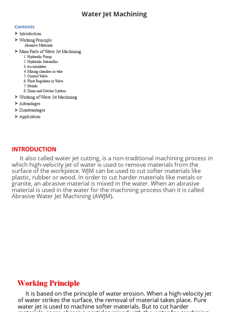 Introduction Working Principle Main Parts of Water Jet Machining | PDF ...