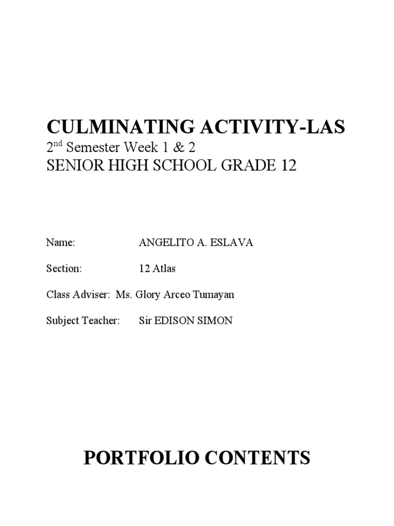 Grade 12 Culminating Activities Portfolio | PDF
