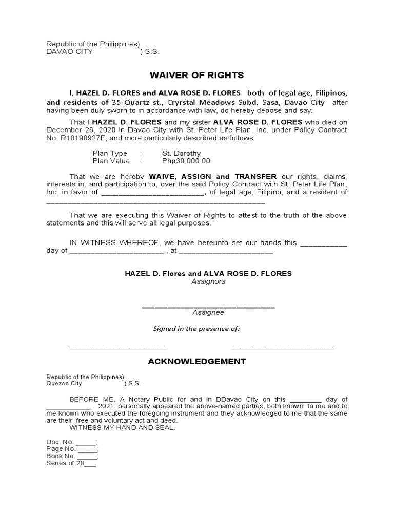 Waiver-of-Rights - ST Peter | Download Free PDF | Assignment (Law ...