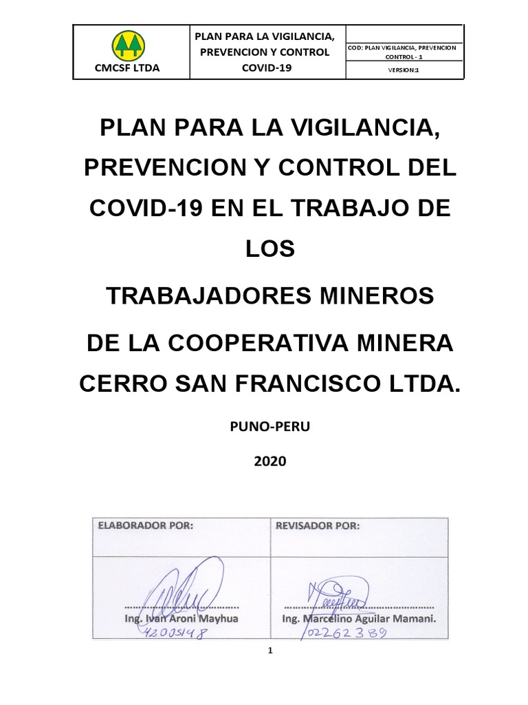 Plan COVID-19 Mineros Puno 2020 | PDF | Lavado de manos | Condicion cronica