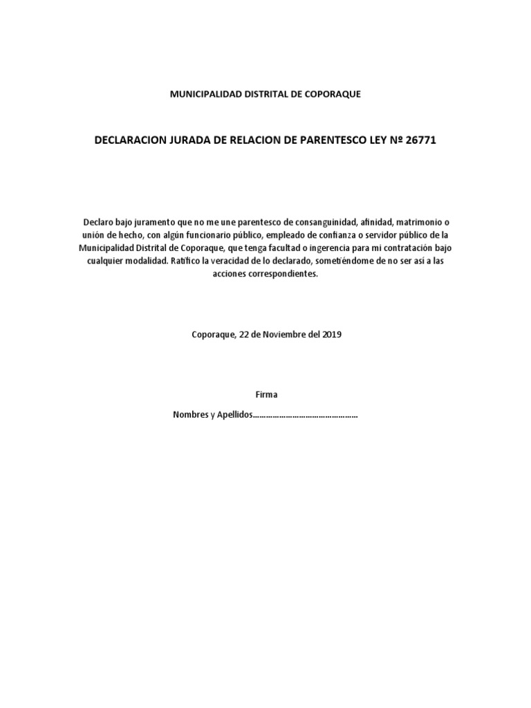 Declaracion Jurada de Parentesco | PDF