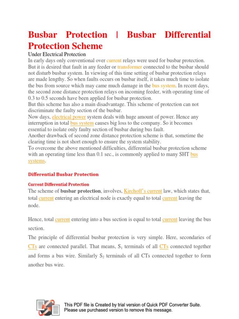 Differential Busbar Protection Scheme | PDF | Relay | Electrical ...