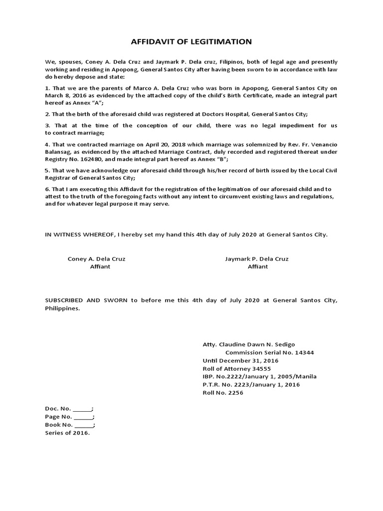 Affidavit of Legitimation