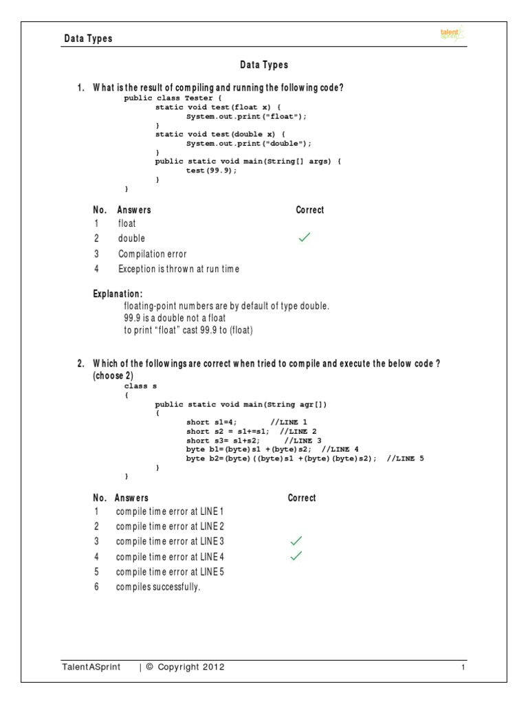 Data Types Data Types: 1. What Is The Result of Compiling and Running ...