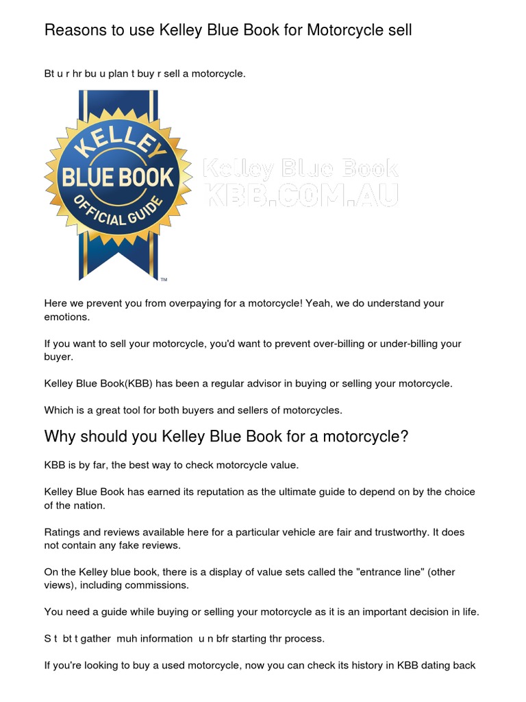Kelley Blue Book Motorcycle Selling Guide PDF Business Finance