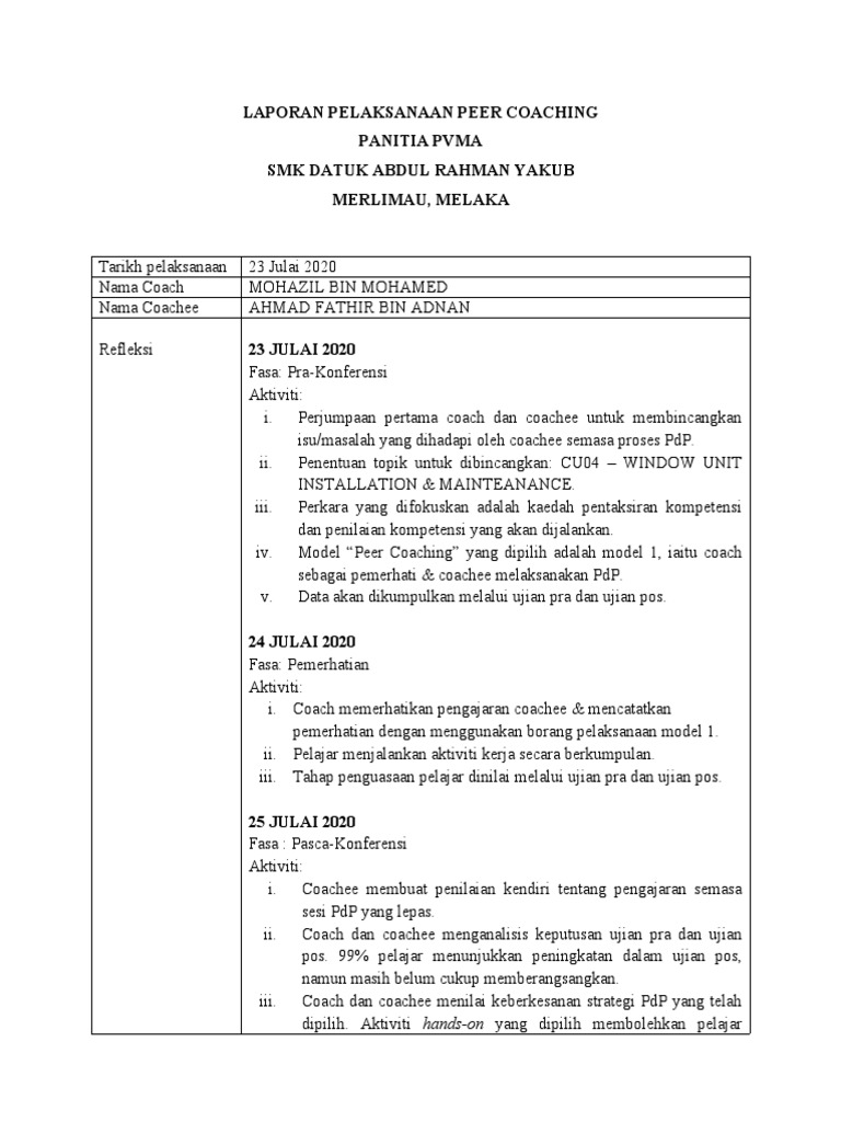 Laporan Peer Coaching PLC | PDF | Karier & Perkembangan | Bisnis