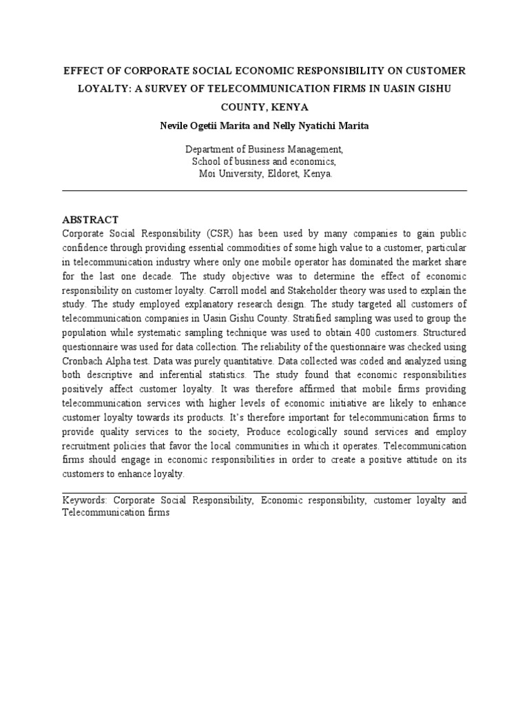 The Impact of Corporate Social Economic Responsibility on Customer