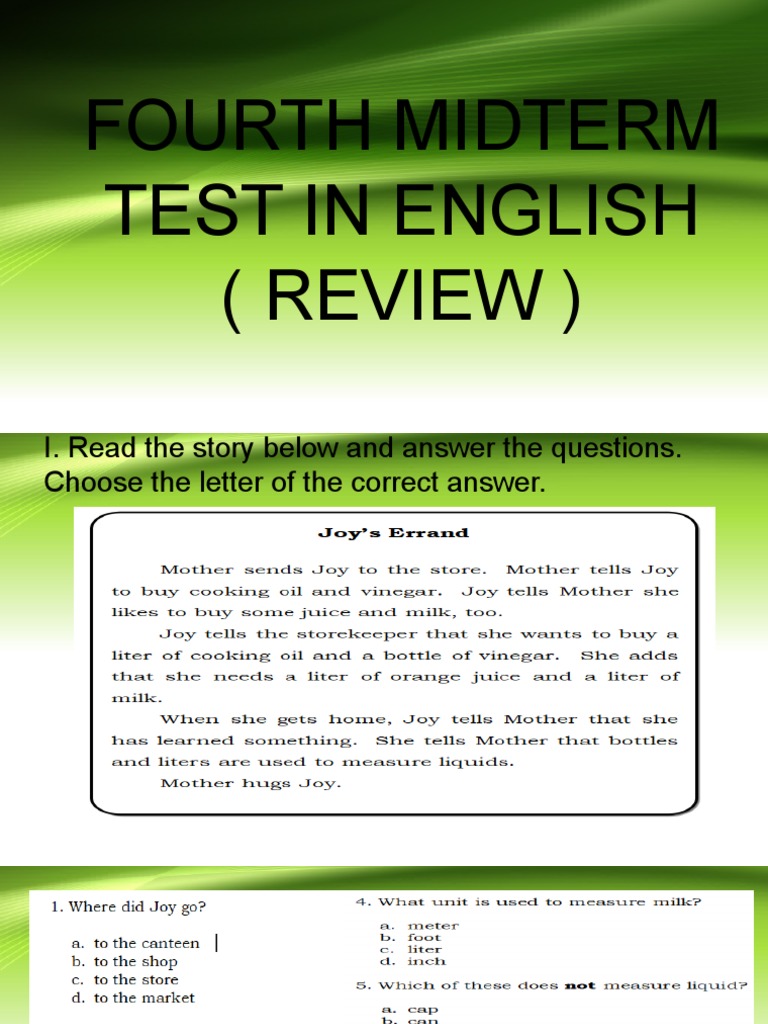 Fourth Midterm Test in English (Review) | PDF | Linguistics