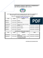 Date Sheet for Member of Service Exam