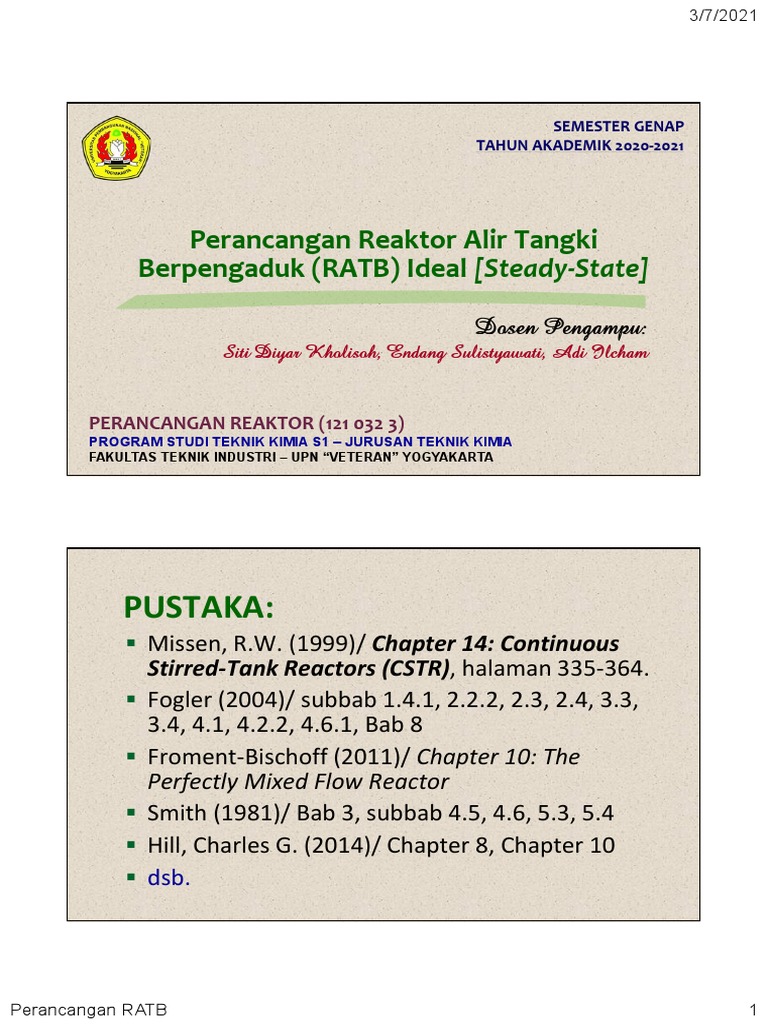 Perancangan Reaktor Alir Tangki Berpengaduk | PDF | Sains & Matematika ...